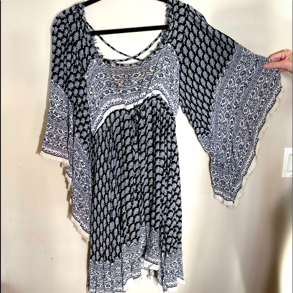 Free People Heart of Gold Dress L Black & white tunic dress bell sleeved Lined - Picture 4 of 12